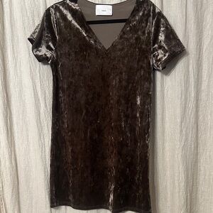 Olive Green Velvet V-Neck Dress